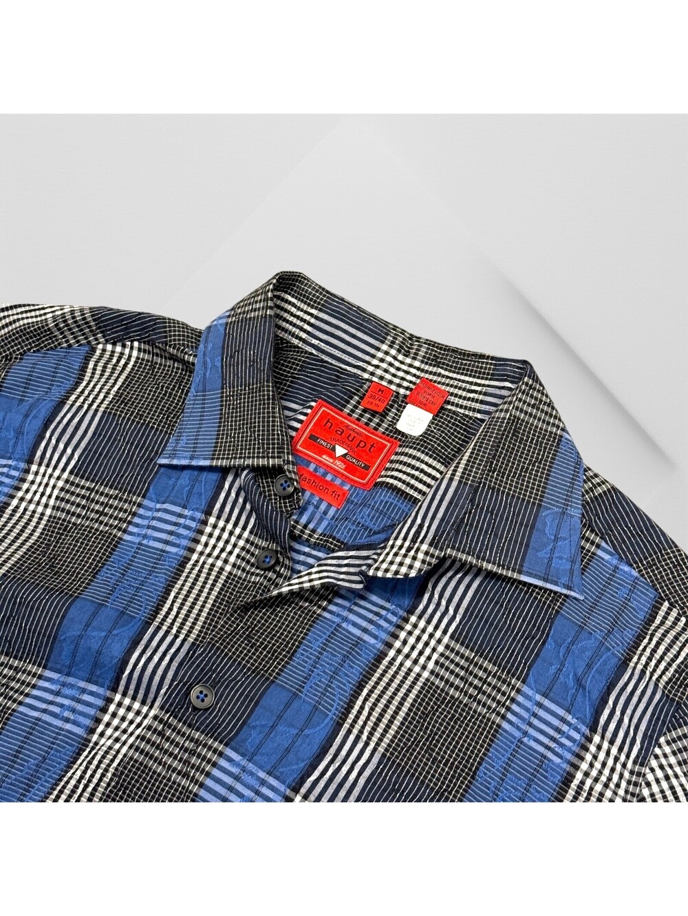 Haupt Germany Mens Jacquard woven Plaid  M 39 40 15.5 Dress Shirt lightly worn